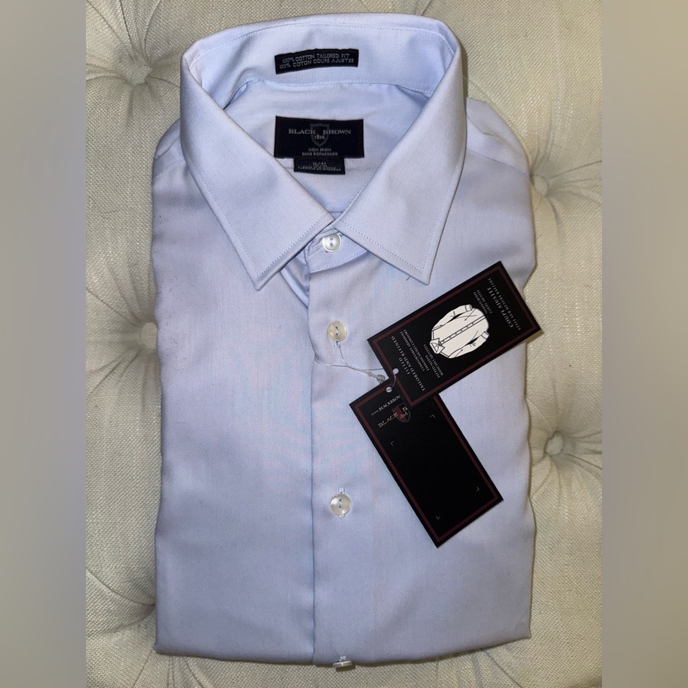 NWT - “Black Brown 1826” Men’s Tailored Fit Shirt Sky Blue 16/36 100% Cotton